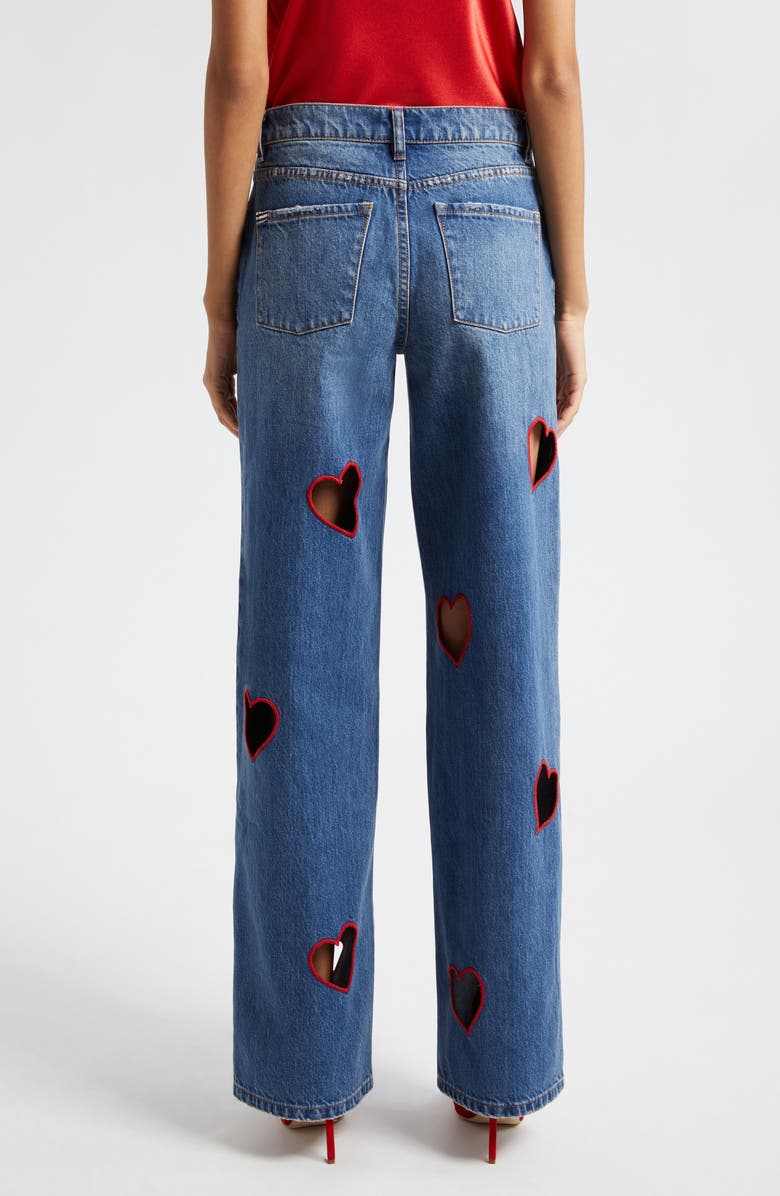 Alice + Olivia Karrie Embroidered Heart Cutout Nonstretch Jeans, Alternate, color, 