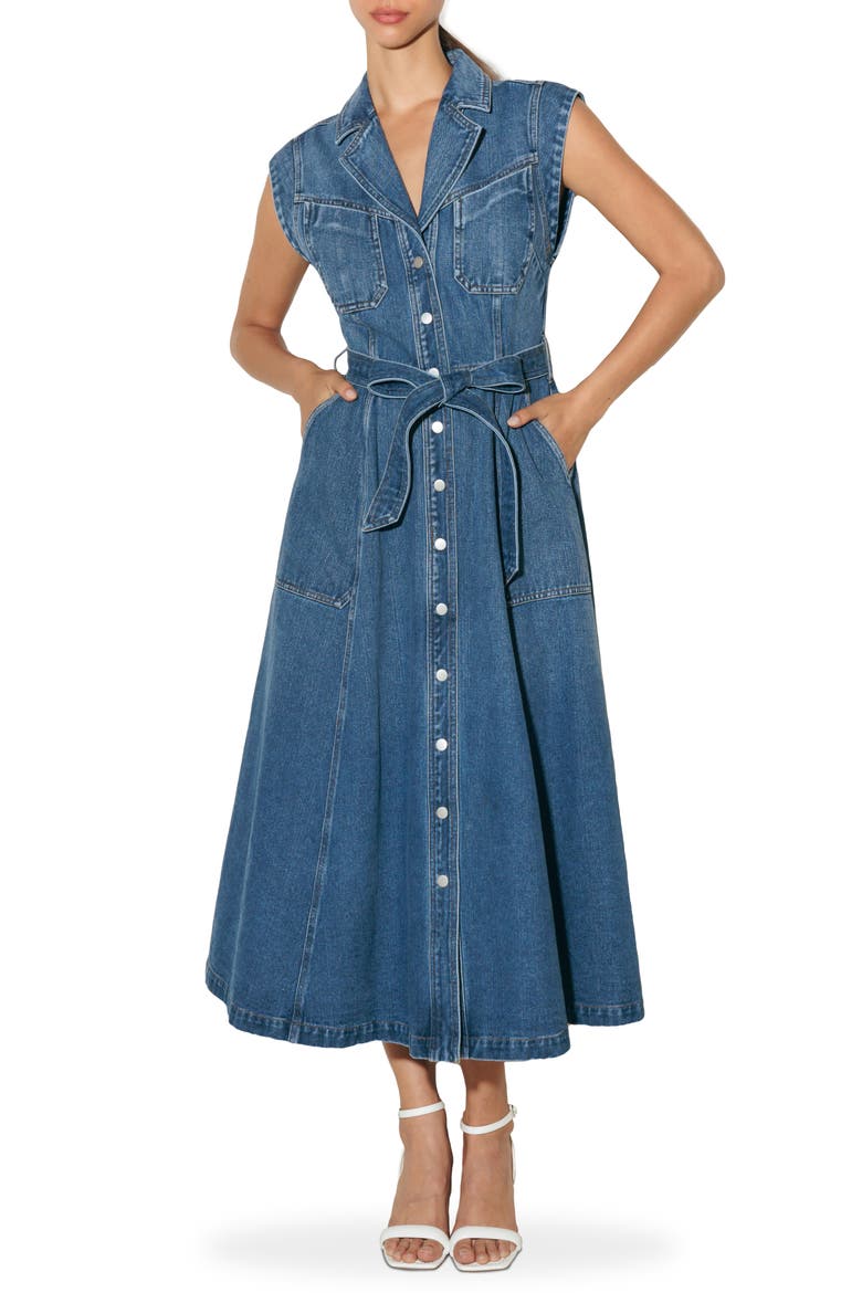 Tie Belt Denim Midi Dress, Main, color, MEDIUM DENIM