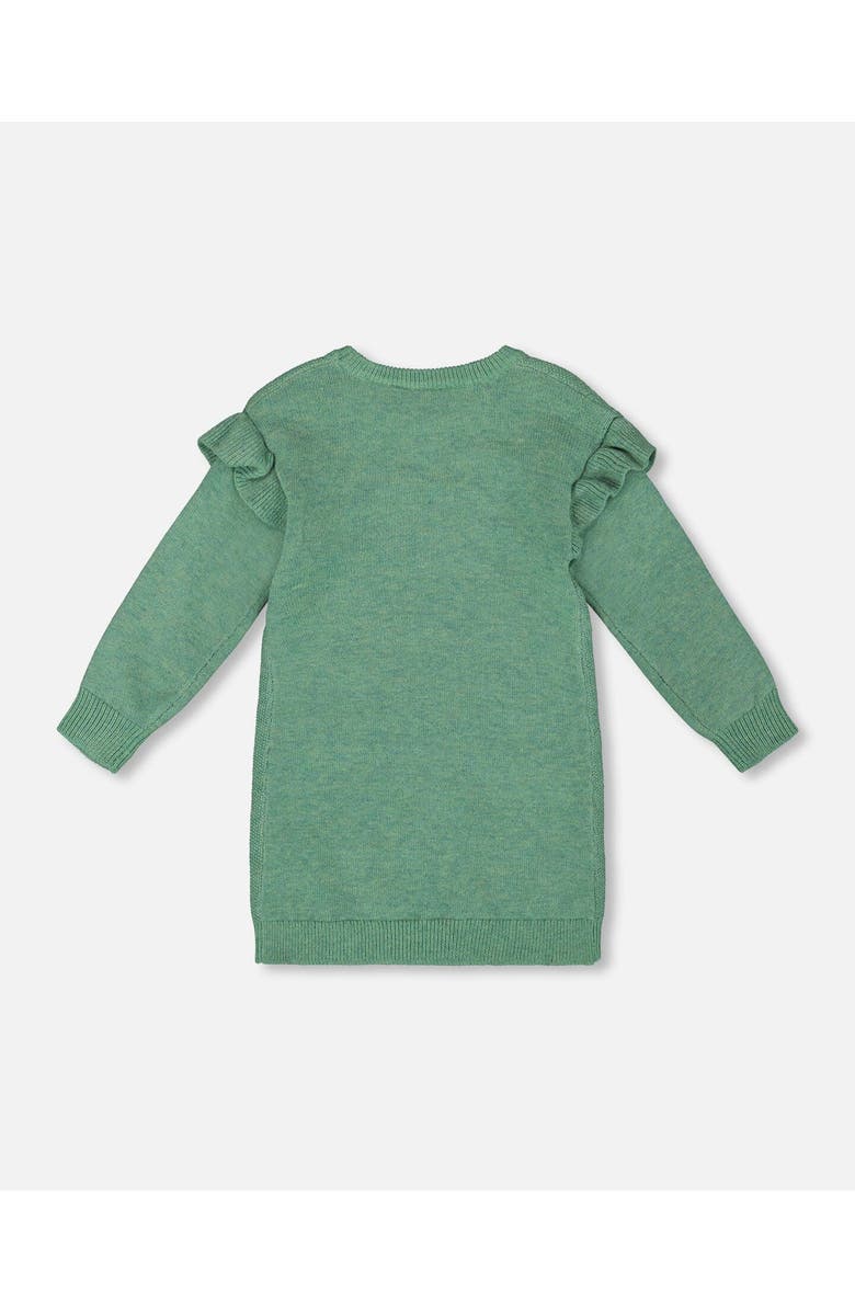 Deux par Deux Knitted Dress with Ruffles and Floral Embroidery, Alternate, color, Sage Green