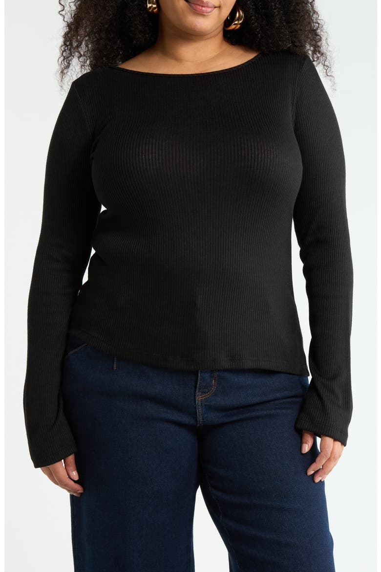 Long Sleeve Ribbed Top, Main, color, BLACK