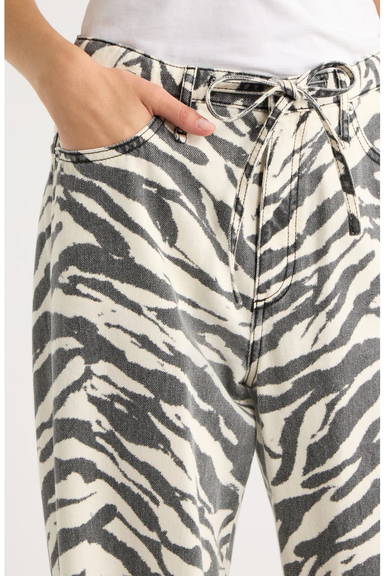 Phoebe Drawstring Zebra Print Wide Leg Jeans, Alternate, color, WASHED ZEBRA