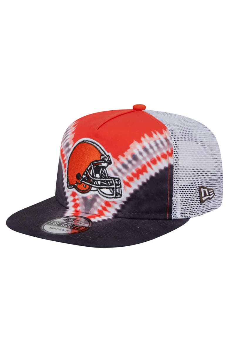 New Era Men's New Era Orange/Black Cleveland Browns Throwback Dye Golfer Snapback Hat, Main, color,