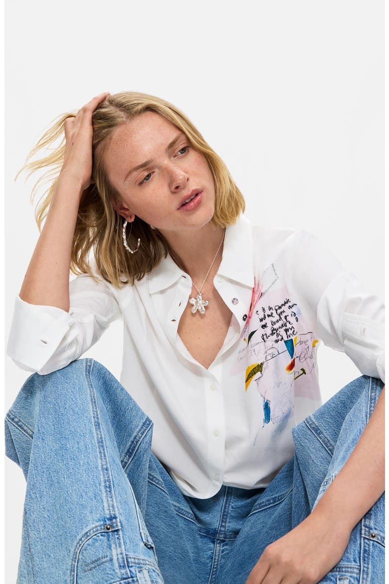 Screenprint Button-Up Shirt, Alternate, color, WHITE