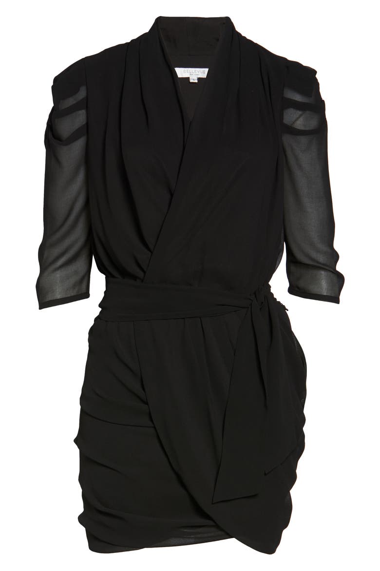 Antoinette Faux Wrap Mini Dress, Alternate, color, BLACK