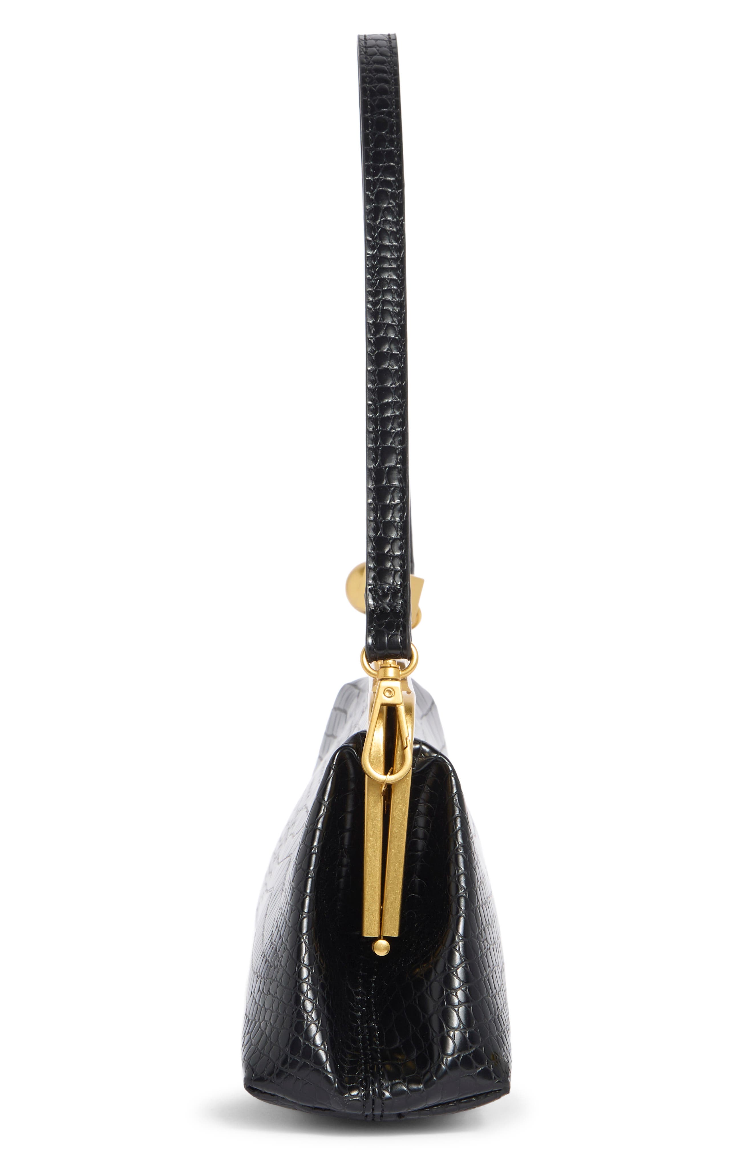 Croc Embossed Faux Leather East West Frame Shoulder Bag, Alternate, color, BLACK CROCO