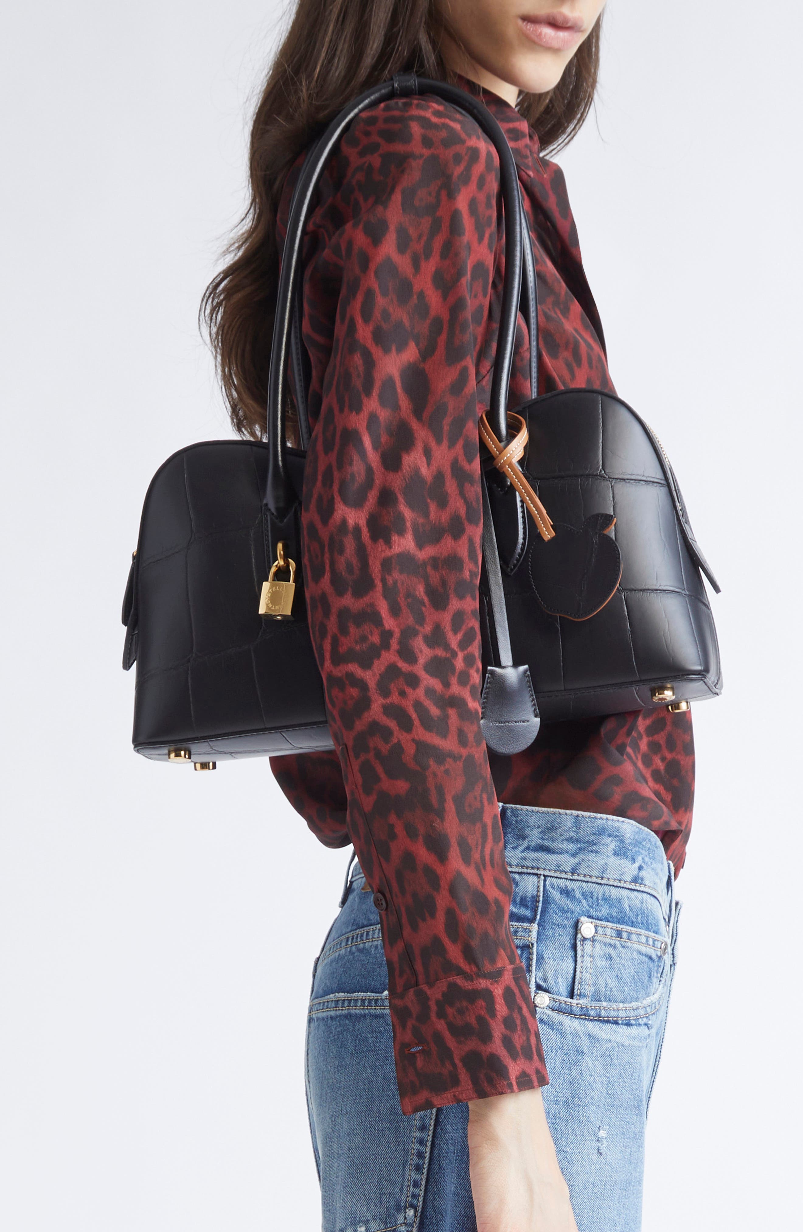 Stella McCartney Ryder Croc Embossed Faux Leather Shoulder Bag, Alternate, color, 