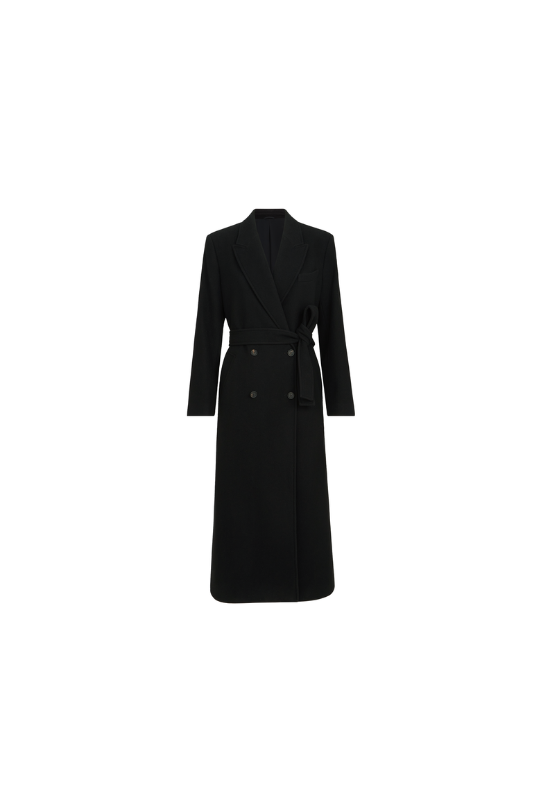 Lightweight water-resistant cashmere belted coat with monili, Alternate, color, Matte Black