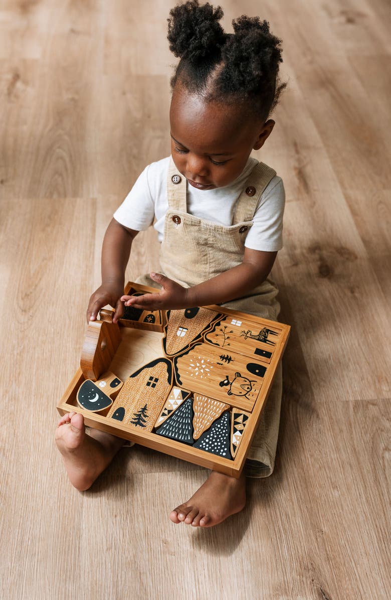 Wee Gallery Woodland Village Building Blocks with Houses, Trees & Animals, Alternate, color, Natural Bamboo