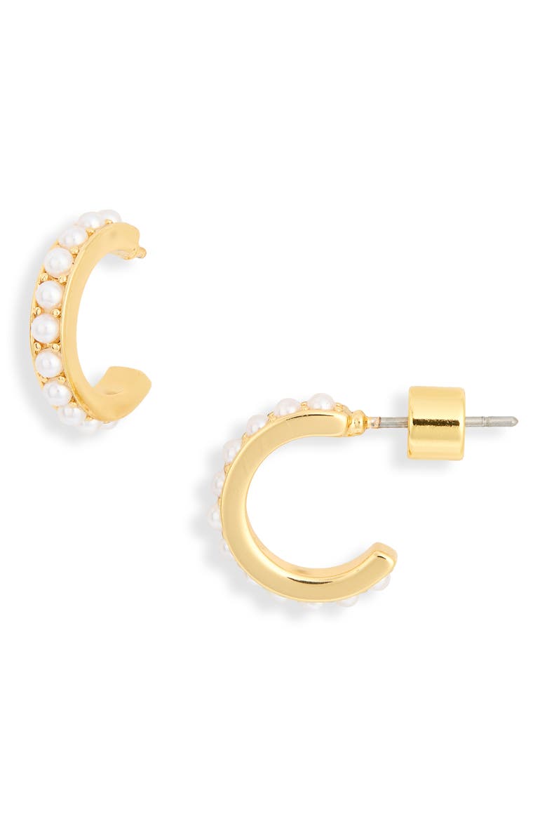 Breeze Faux Pearl Hoop Earrings, Main, color, GOLD
