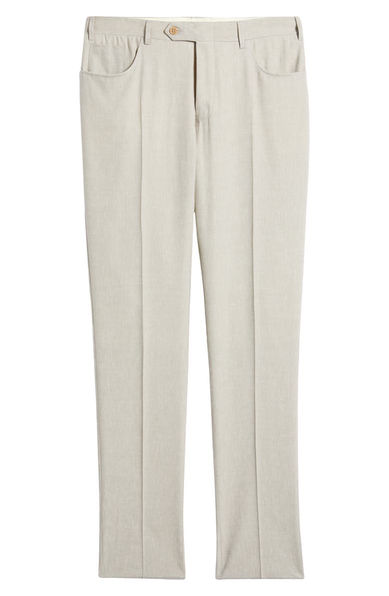 Canali Trim Fit 5-Pocket Slub Linen & Wool Dress Pants, Alternate, color, Beige
