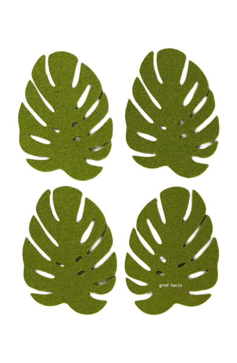 Graf Lantz Merino Wool Monstera Coaster Solid 4 Pack, Main, color, Loden Green