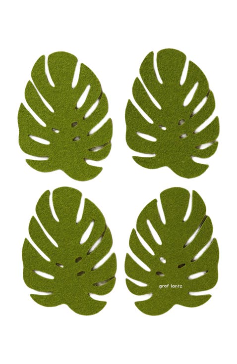 Merino Wool Monstera Coaster Solid 4 Pack