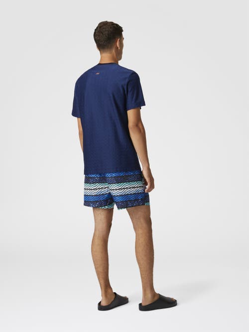 Missoni Blue T-shirt In Tone-on-tone Zig Zag Cotton Jersey