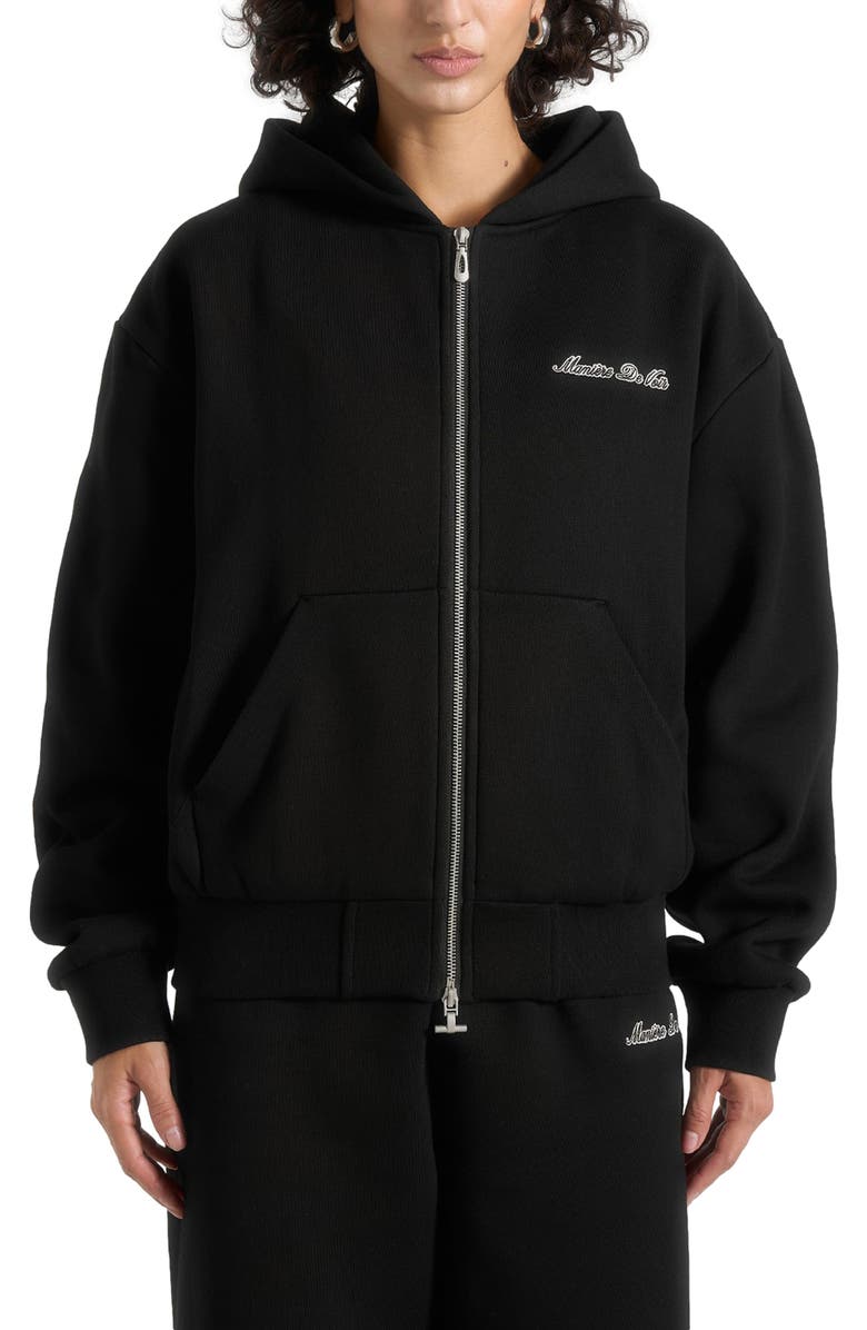 Manière De Voir Unisex Signature Relaxed Fit Zip Hoodie, Alternate, color, Black