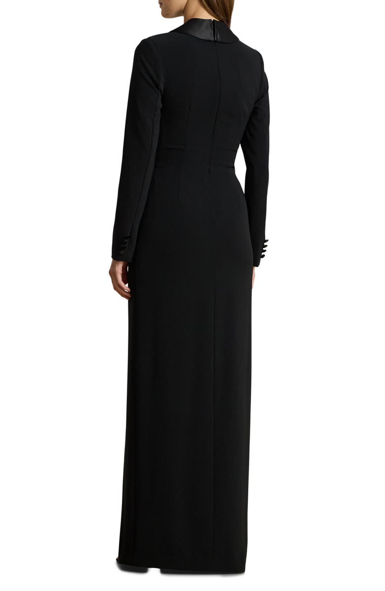Lauren Ralph Lauren Zeenai Long Sleeve Tuxedo Sheath Gown, Alternate, color, Black