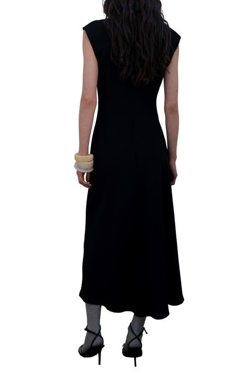 Mango Funnel Neck Pleated A-line Maxi Dress In Black