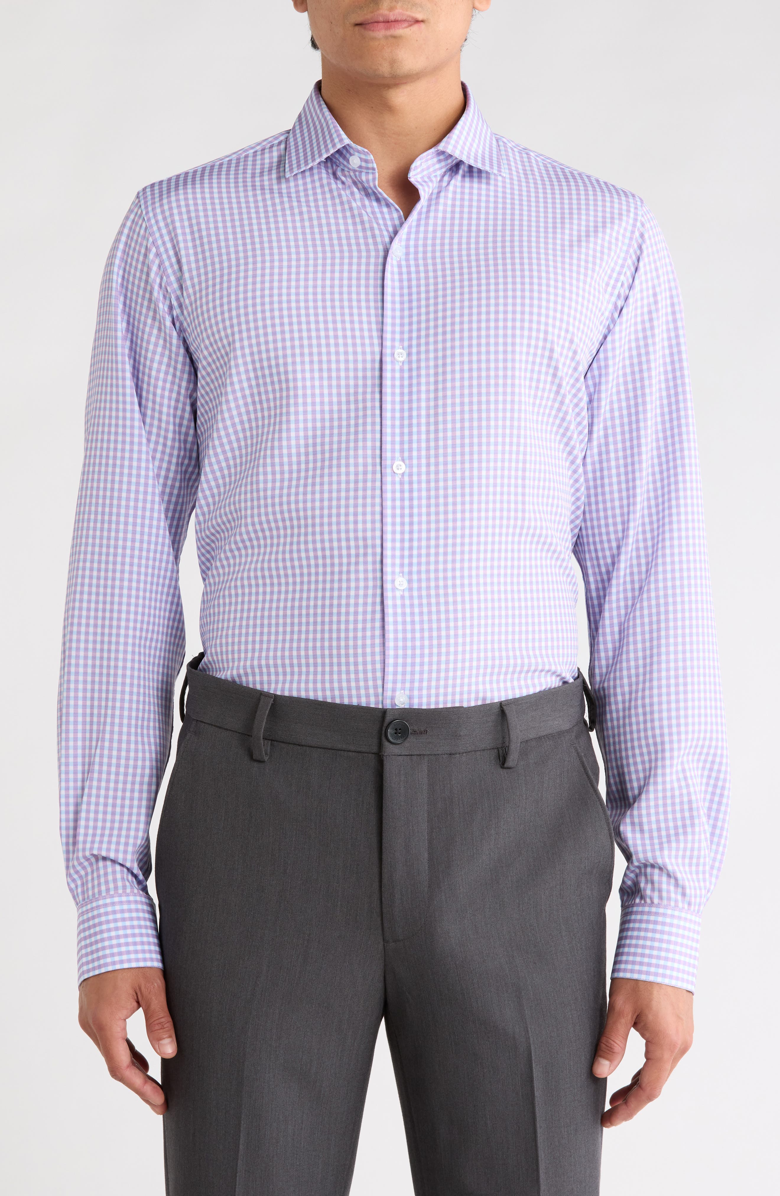 Slim Fit Gingham Stretch Dress Shirt