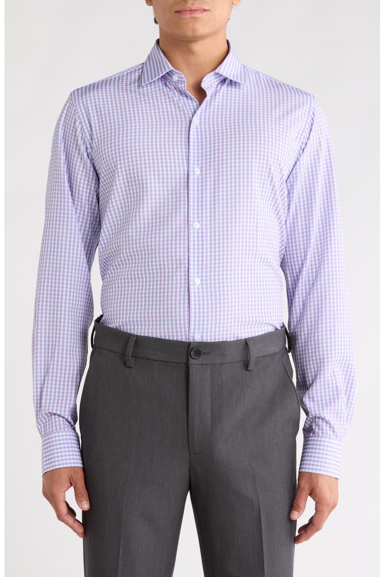 Slim Fit Gingham Stretch Dress Shirt, Main, color, WHT/ LAV/ BLU