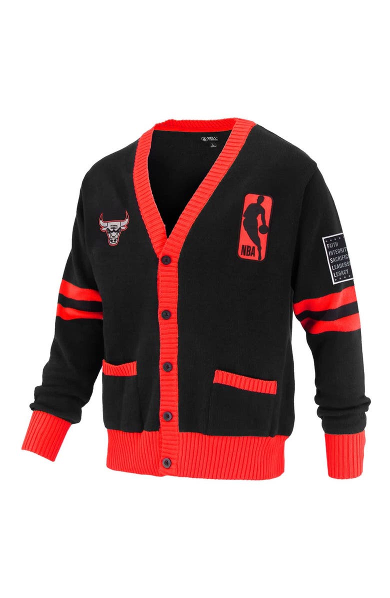 FISLL Unisex FISLL Black Chicago Bulls Logoman Shadow Collection Full-Button Cardigan Sweater, Alternate, color, 