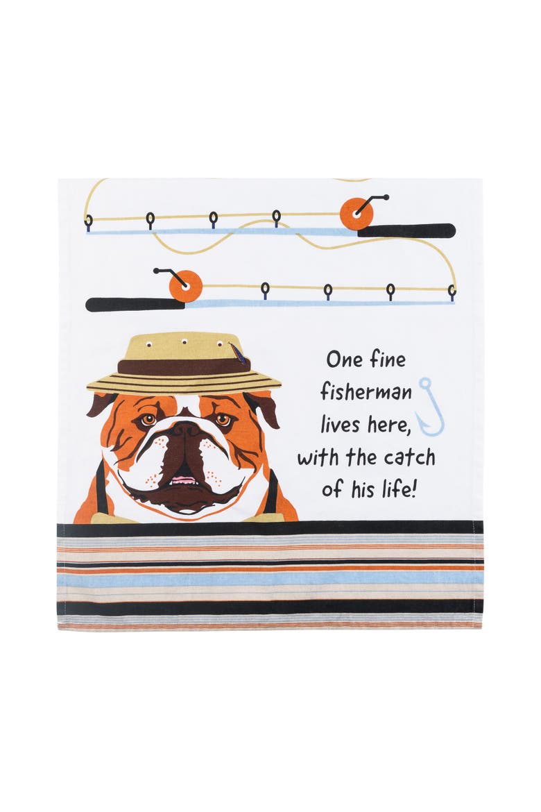 Nauti Dogs/Bull Dog Fisherman Dishtowel, Main, color, White