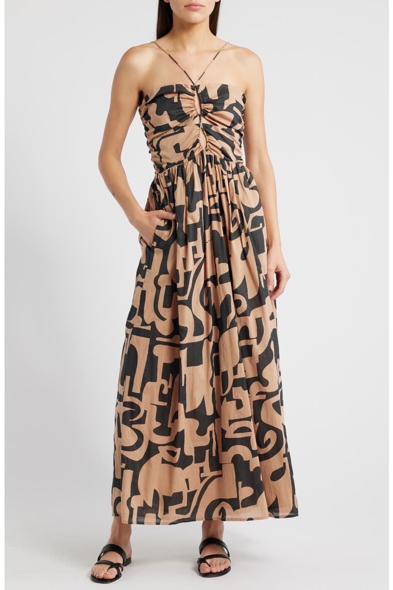 Silvia Geo Print Cutout Maxi Dress, Main, color, SANTORINI SAND