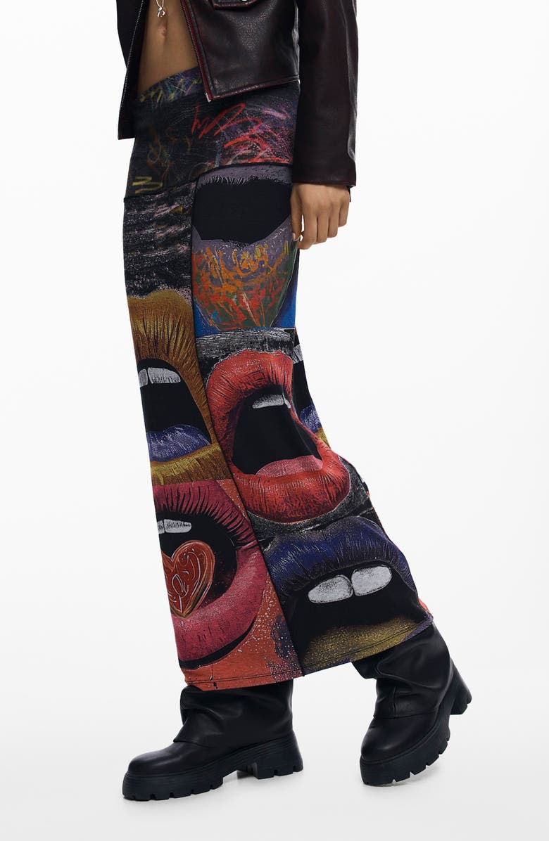 Desigual Graphic Maxi Skirt, Main, color, Black