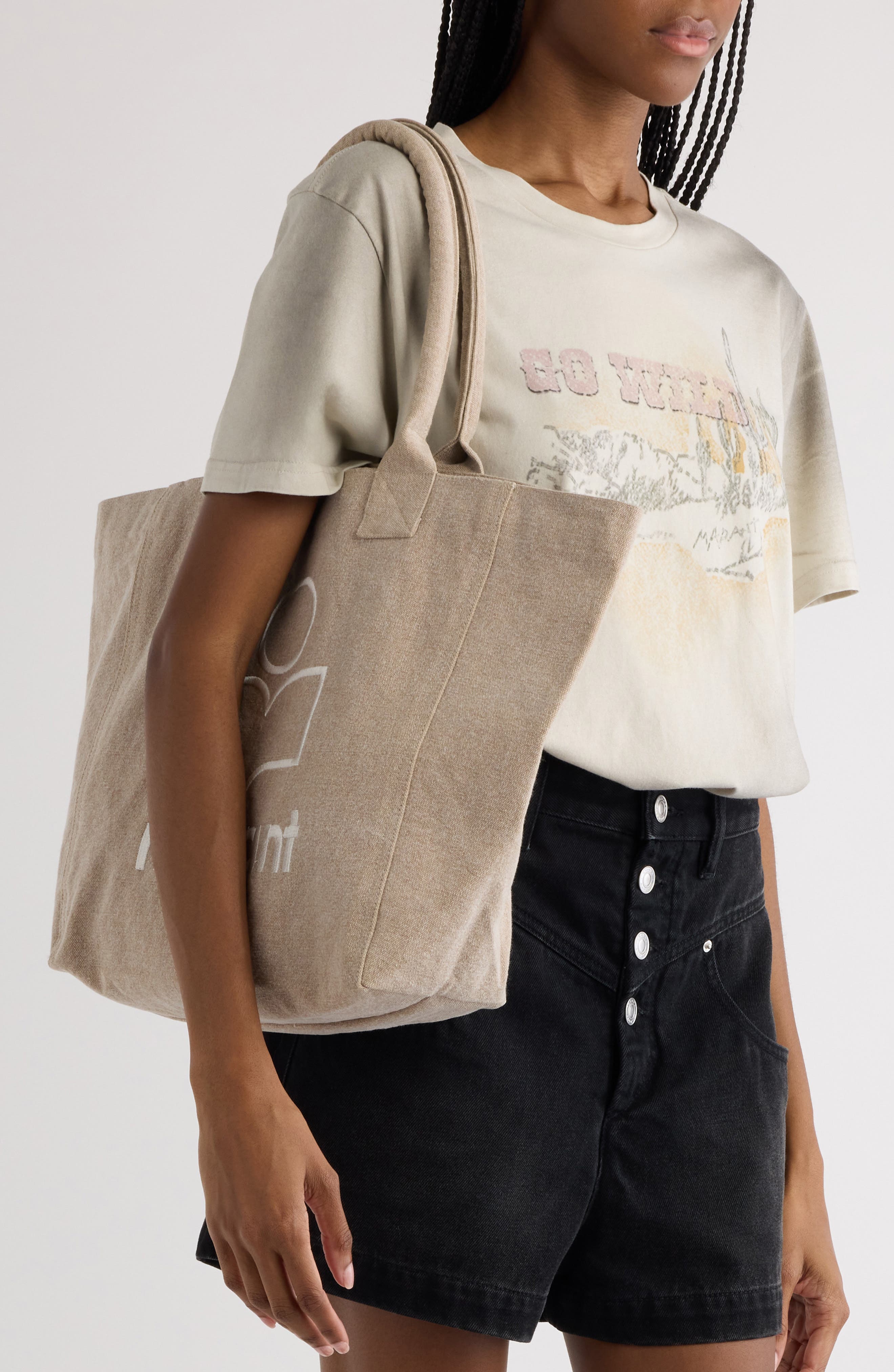 Isabel Marant Yenky Embroidered Logo Canvas Tote, Alternate, color, 