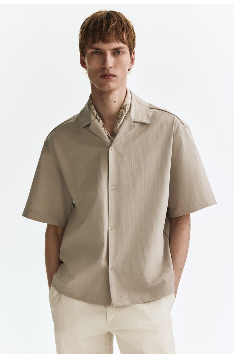 H&M Relaxed Fit Textured Resort Shirt, Main, color, Light Gray