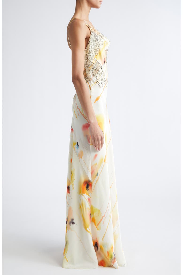 Watercolor Floral Bias Cut Satin Slipdress, Alternate, color, LIMONCELLO MULTI