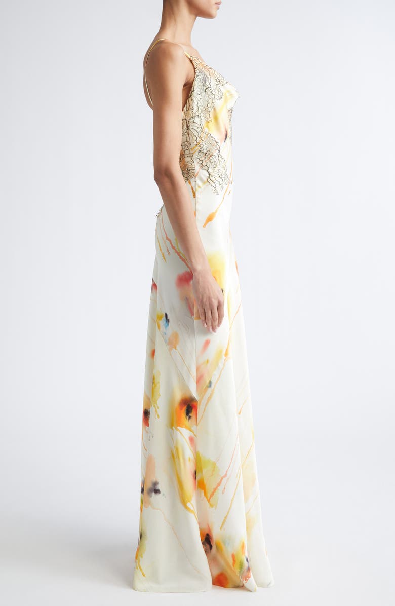 Jason Wu Collection Watercolor Floral Bias Cut Satin Slipdress, Alternate, color, Limoncello Multi