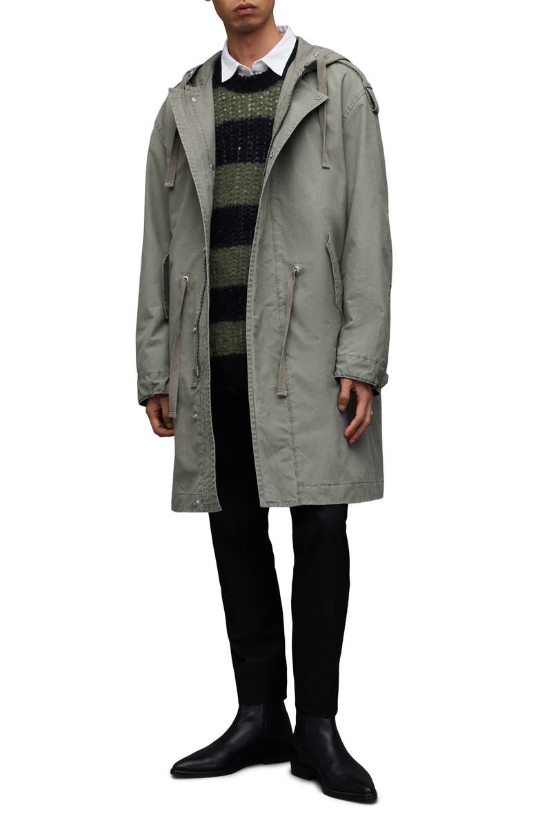AllSaints Comiso Hooded Cotton Coat, Alternate, color,