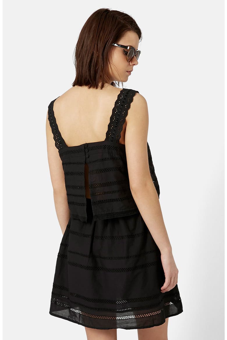 Lace Trim Overlay Sundress, Alternate, color, BLACK