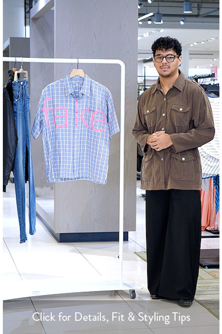 Check Fake Short Sleeve Graphic Button-Up Shirt video