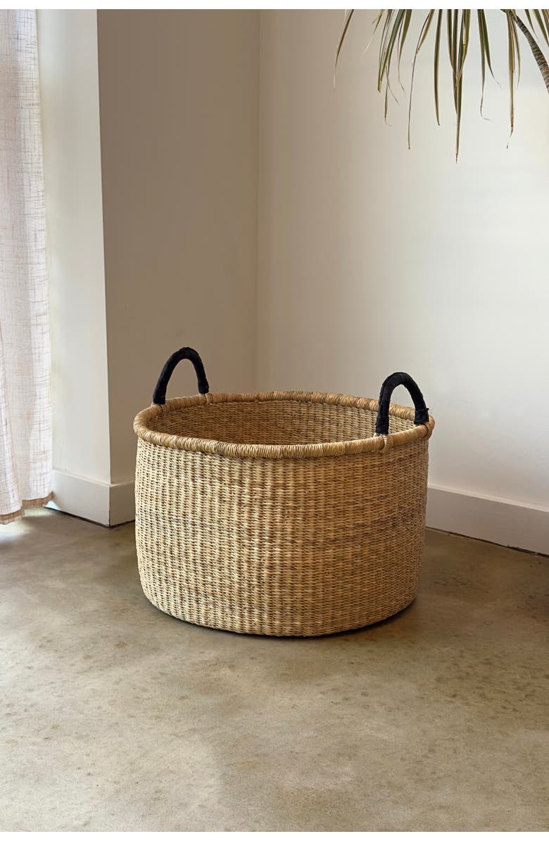 Mbare Handwoven Hamper with Leather Handles, Alternate, color, Natural