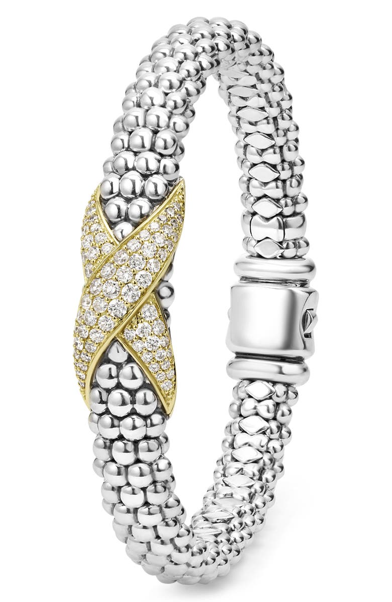 LAGOS Embrace Pavé Diamond Center X Bracelet, Alternate, color, Silver