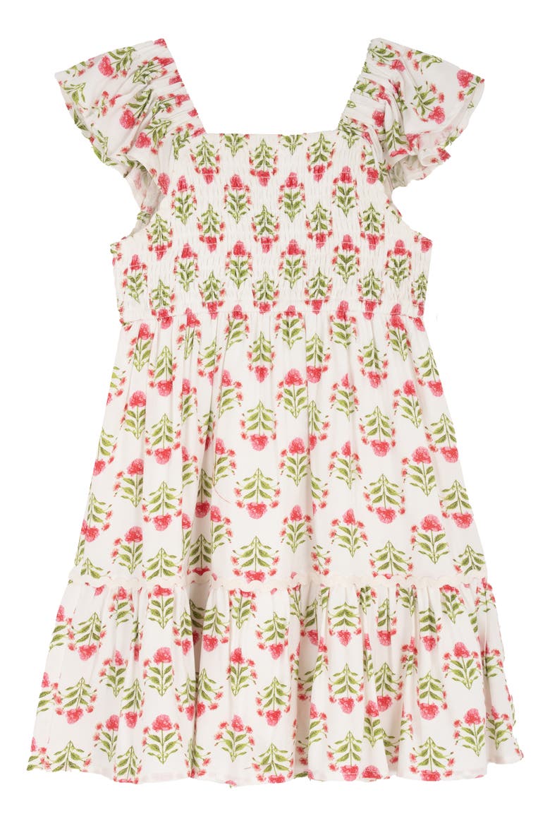 Kids' Print Smocked Tiered Dress, Alternate, color, IVORY