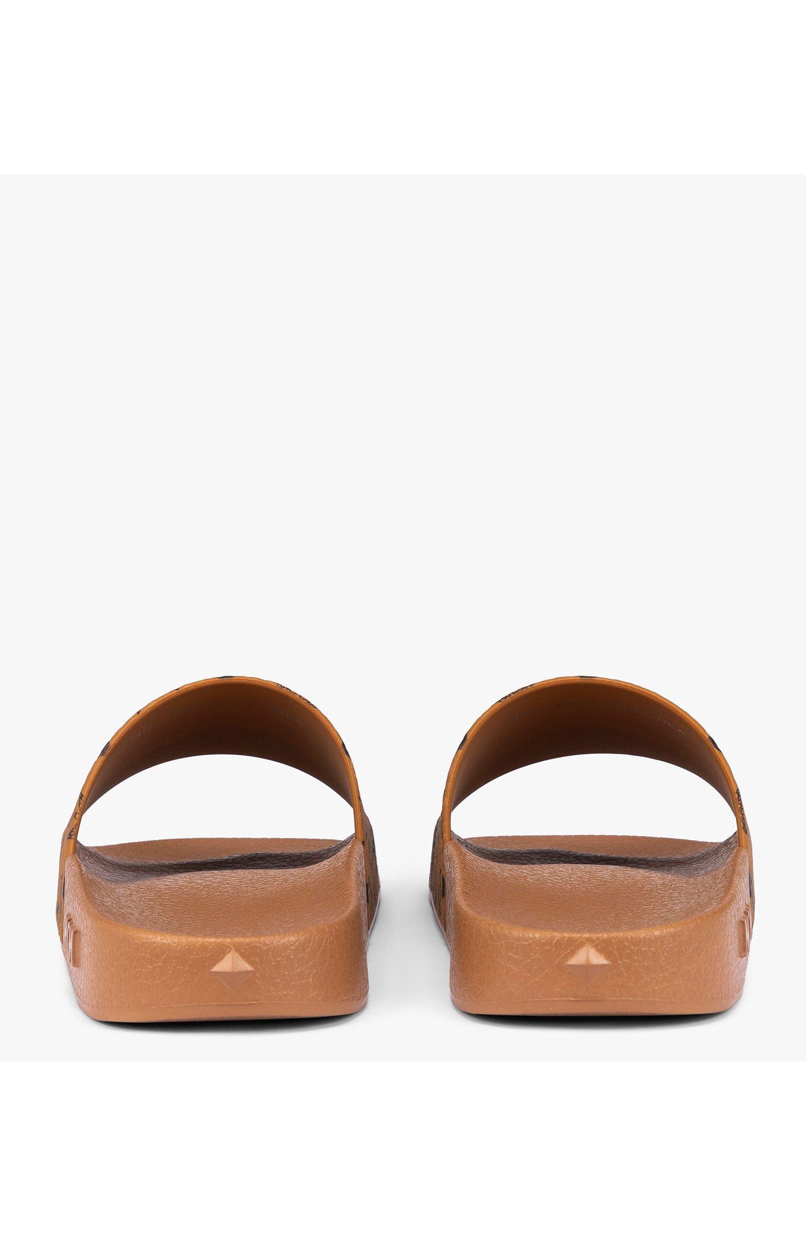 MCM Male Monogram Print Rubber Slides, Alternate, color, Cognac