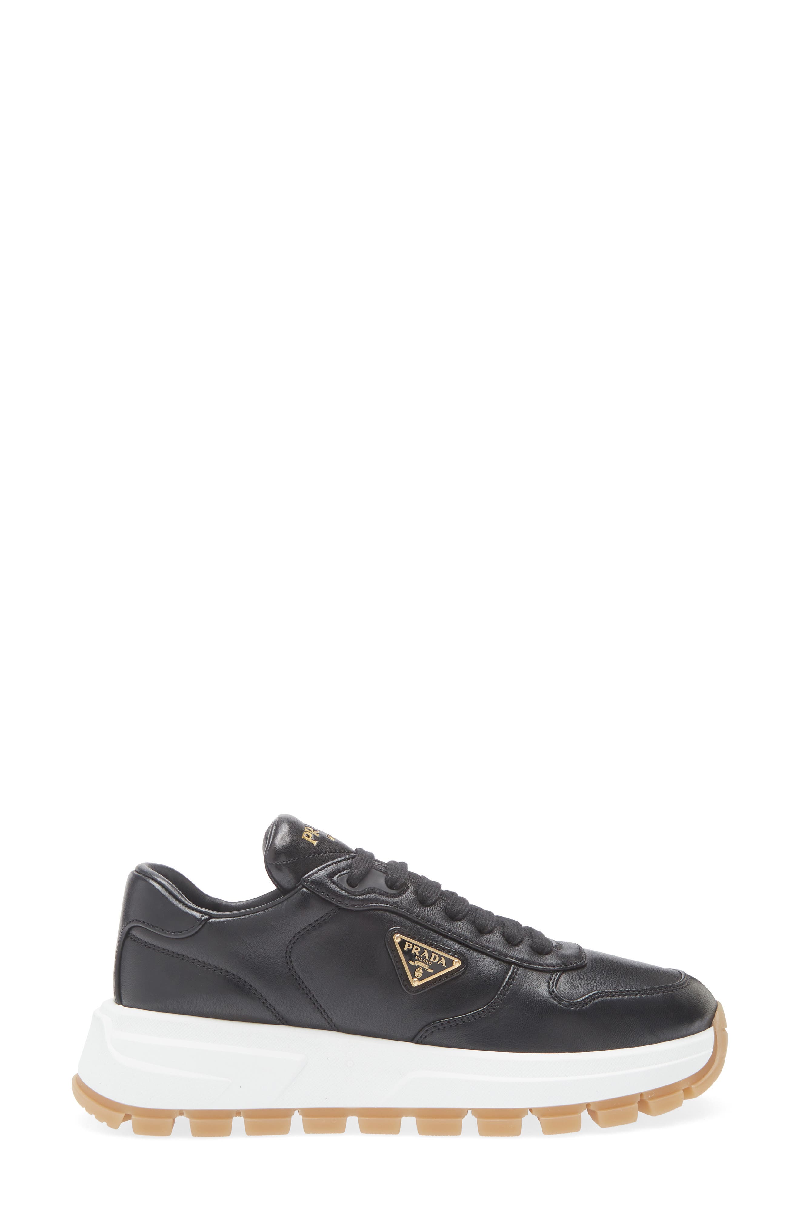 Prada Prax Leather Sneaker, Alternate, color, Nero