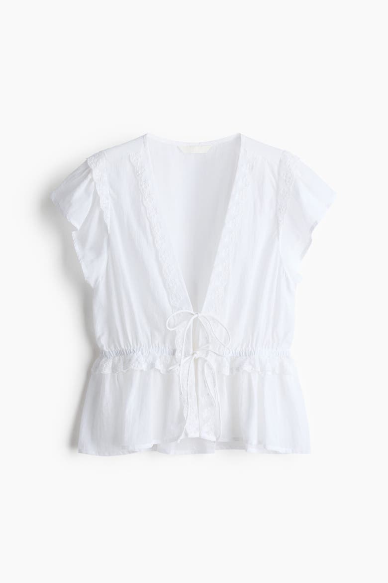 Ruffle-trimmed Blouse, Alternate, color, White