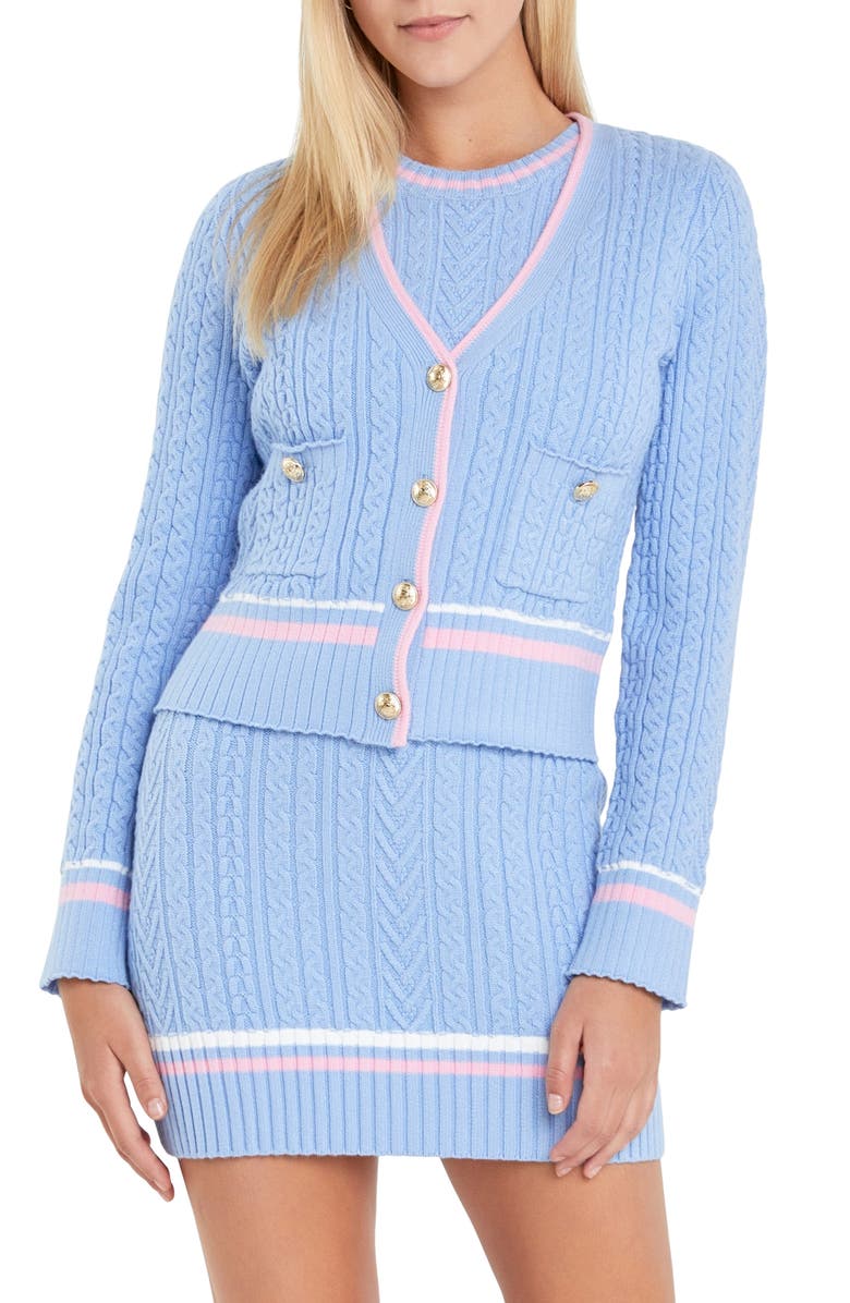 English Factory Stripe Trim Cable Knit Cardigan, Main, color, 