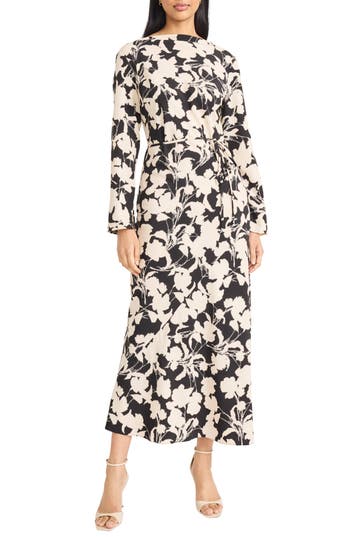 Donna Morgan For Maggy Floral Long Sleeve Maxi Dress In Black