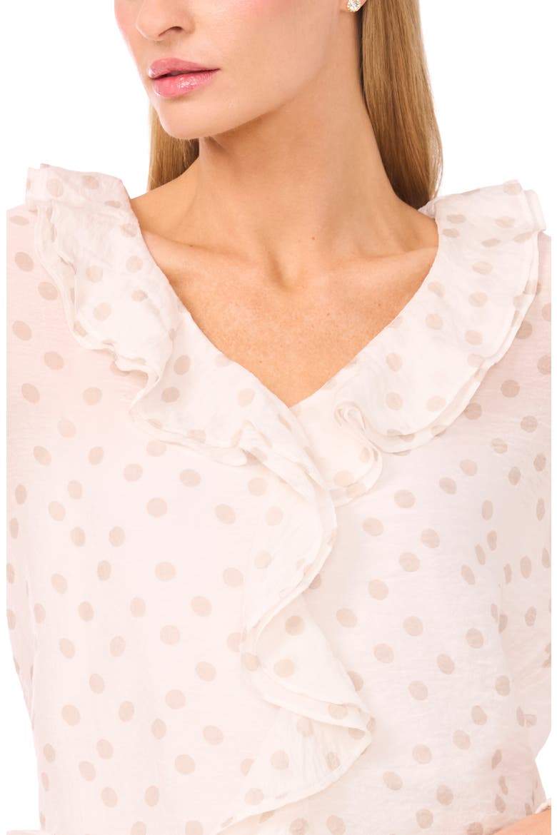 Polka Dot Ruffle Trim Top, Alternate, color, CLAY