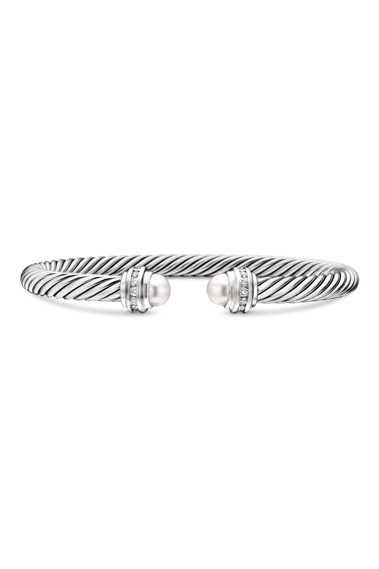 Classic Cable Bracelet in Sterling Silver with Semiprecious Stones & Diamonds, 5mm, Main, color, PEARL
