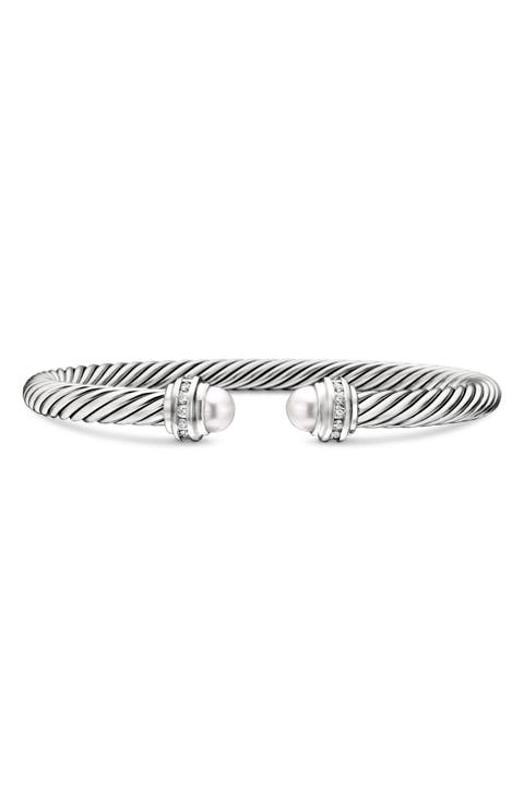 Classic Cable Bracelet in Sterling Silver with Semiprecious Stones & Diamonds, 5mm
