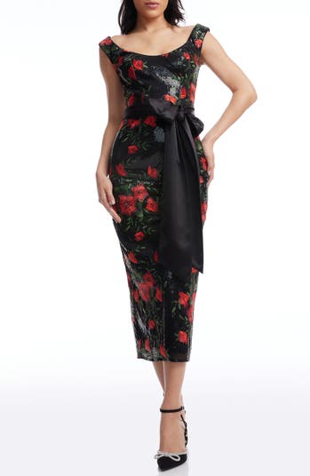 Dress the Population Dottie Floral Jacquard Sequin Midi