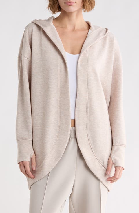 Side Pocket Open Front Fleece Hoodie