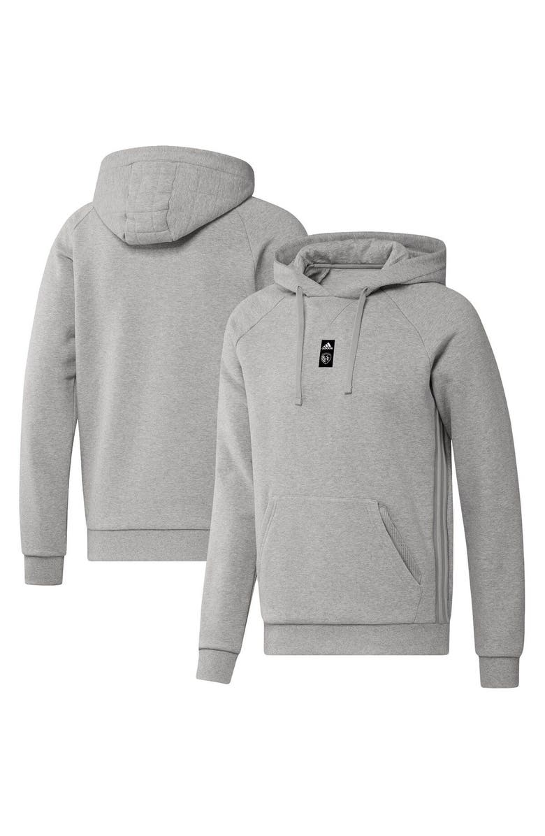adidas Men's adidas Heathered Gray Sporting Kansas City Travel Raglan Pullover Hoodie, Alternate, color, 