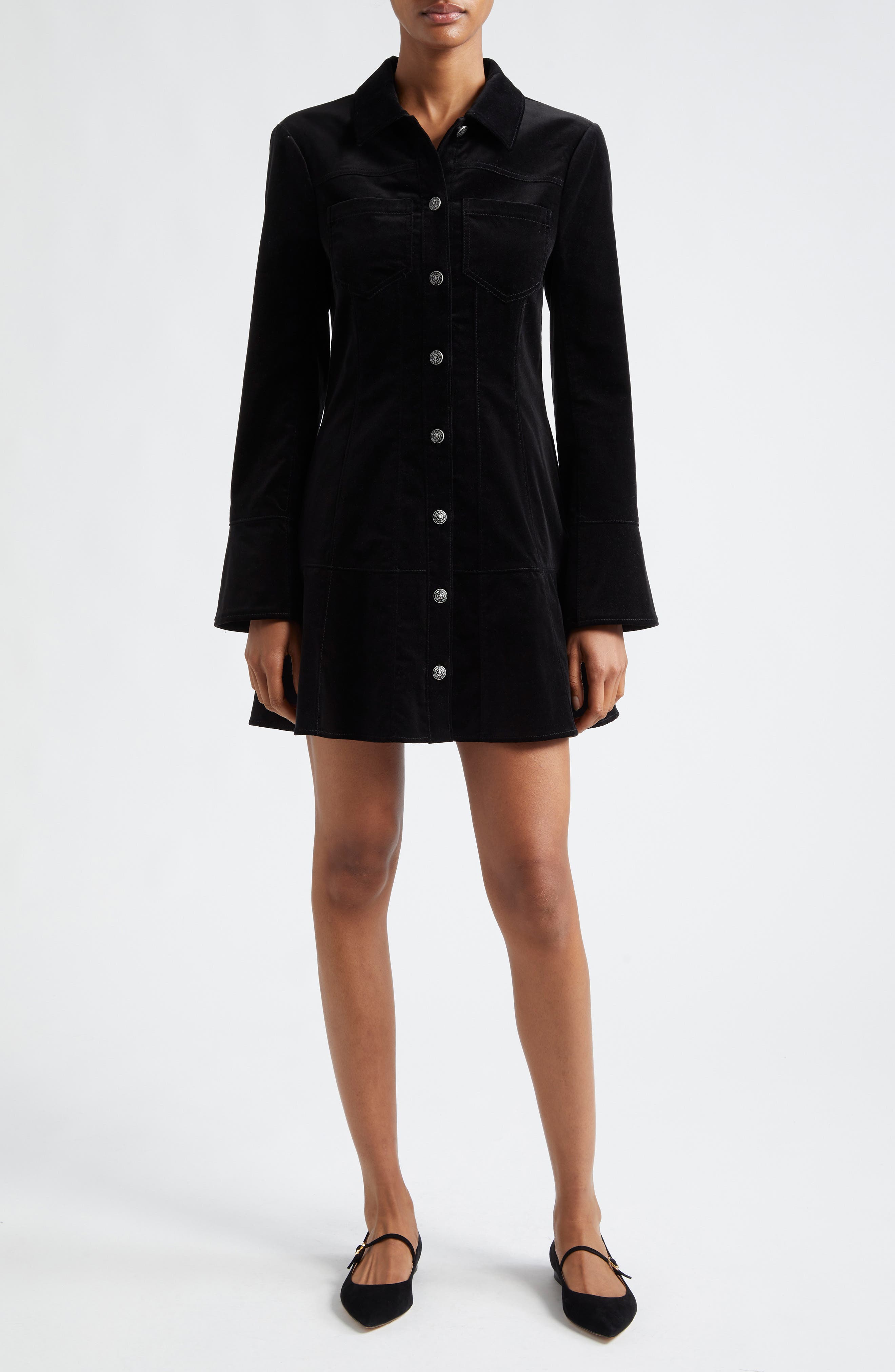 Cinq à Sept Jocelyne Long Sleeve Stretch Velvet Shirtdress