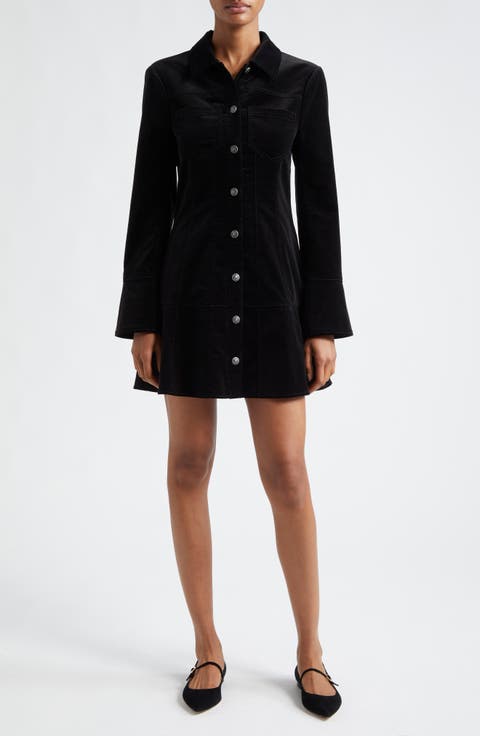 Jocelyne Long Sleeve Stretch Velvet Shirtdress