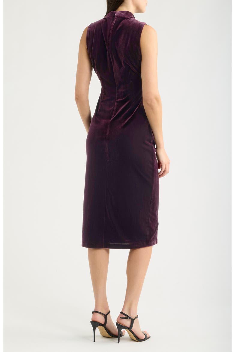 High Cowl Neck Ruched Velvet Sheath Midi Dress, Alternate, color, MAR